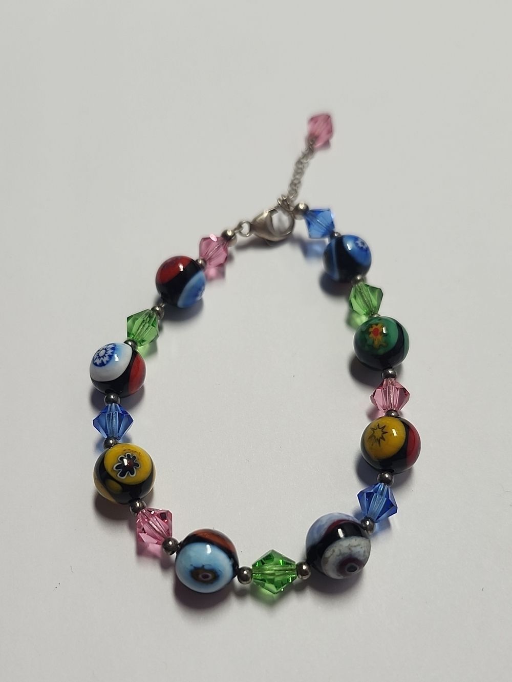 Millefiori Glass Beaded Bracelet With Sterling Silver Clasp 925